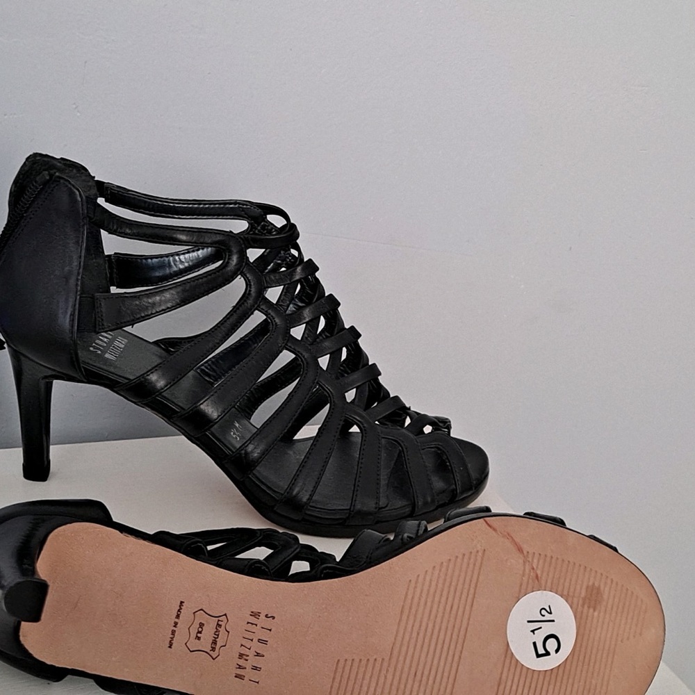 Brand new never worn Stuart Weitzman Black weather strappy heels